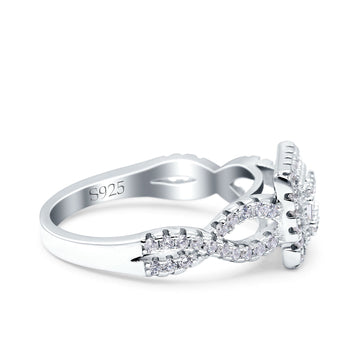 Halo Art Deco Ring Square Wedding Infinity Band Pave Simulated Cubic Zirconia 925 Sterling Silver (10mm)